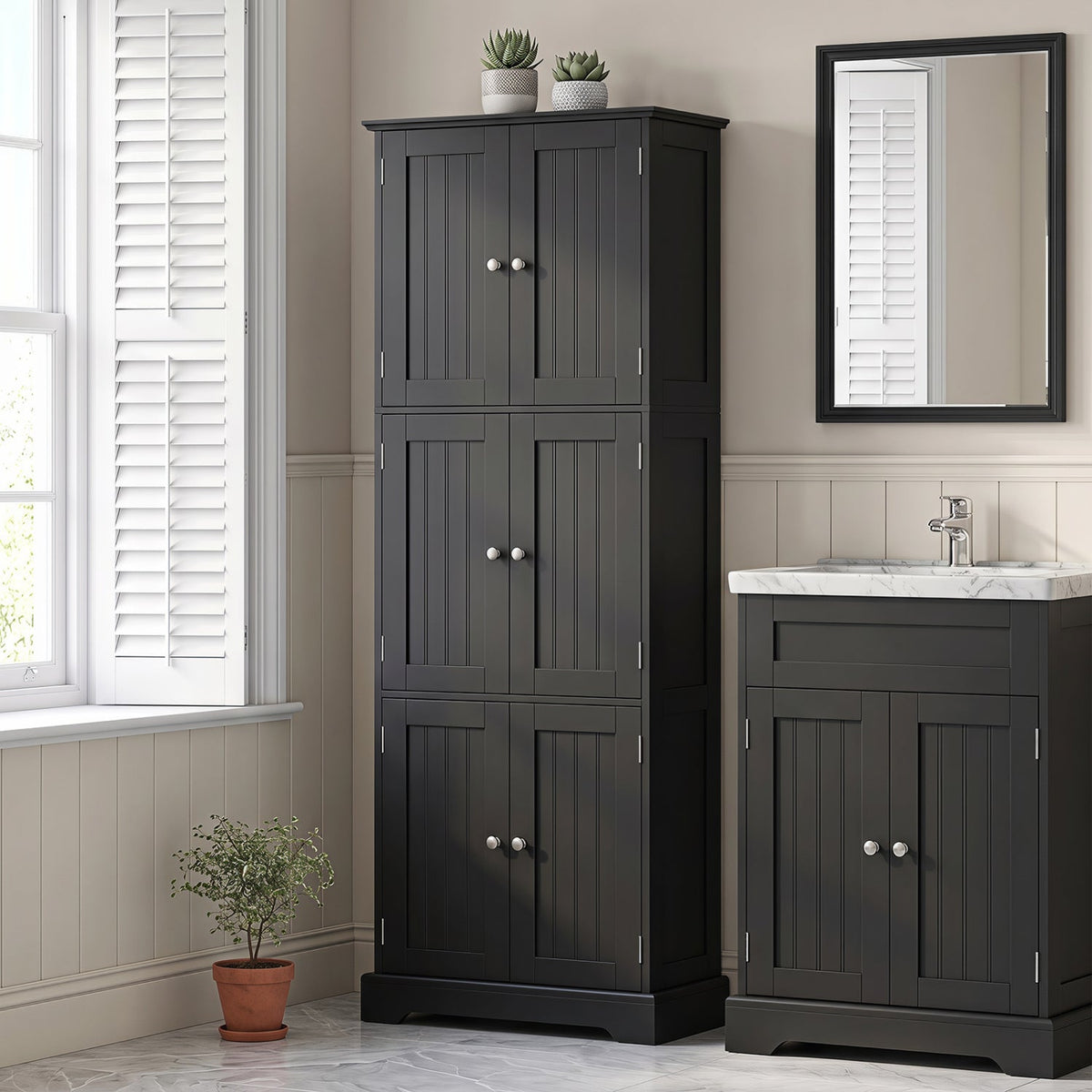 63-Inch Tall Bathroom Storage Cabinet with 6 Doors 9