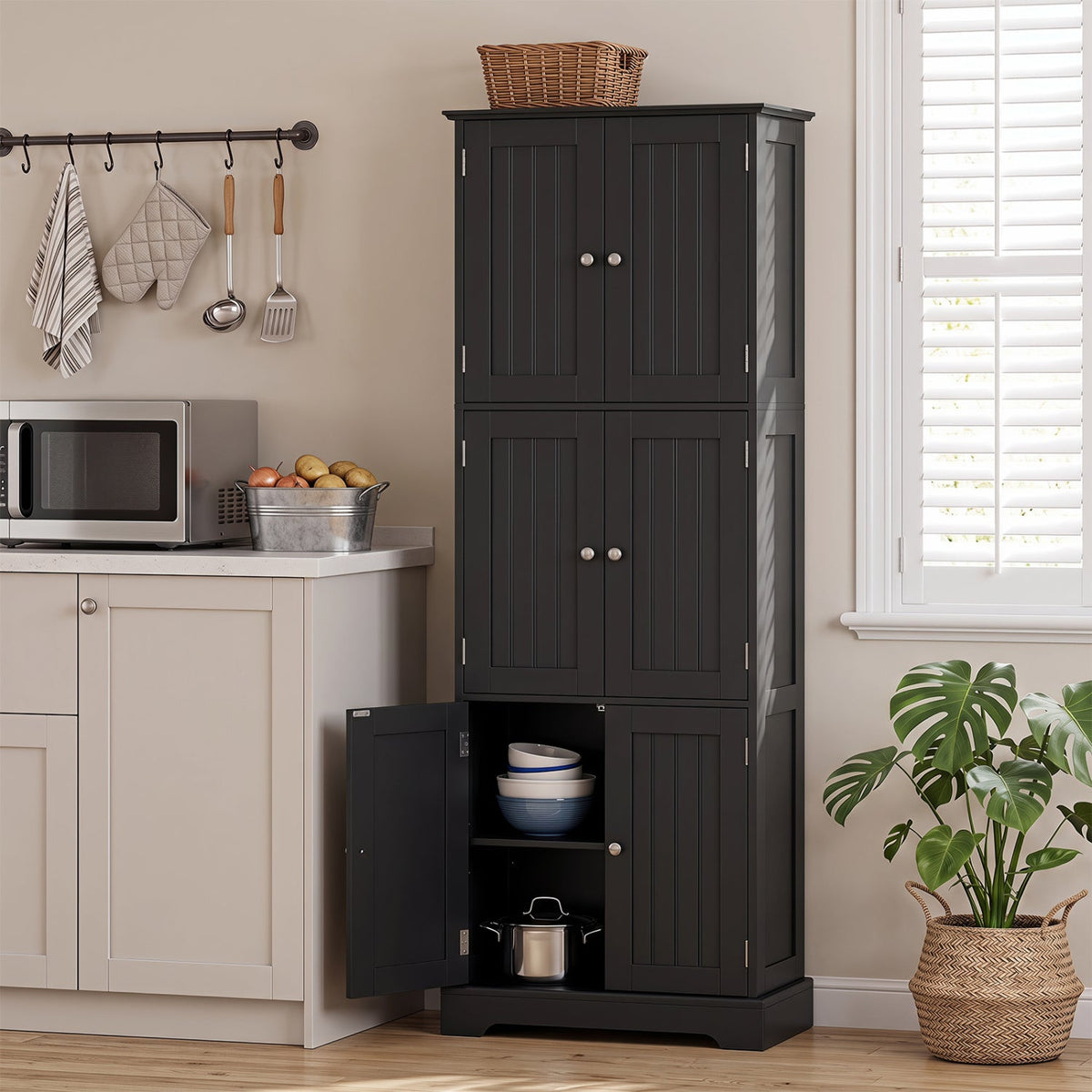 63-Inch Tall Bathroom Storage Cabinet with 6 Doors 10