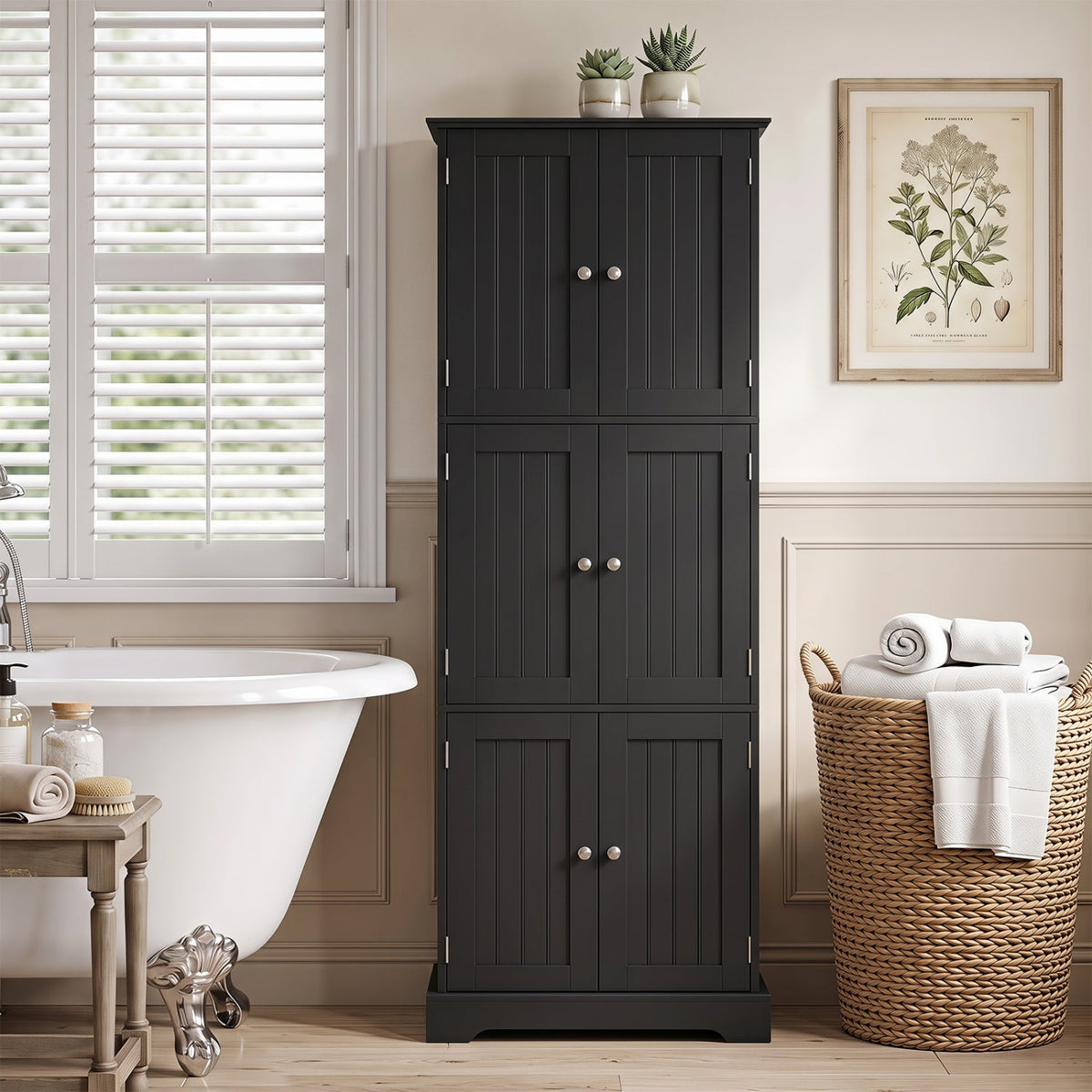 63-Inch Tall Bathroom Storage Cabinet with 6 Doors 14