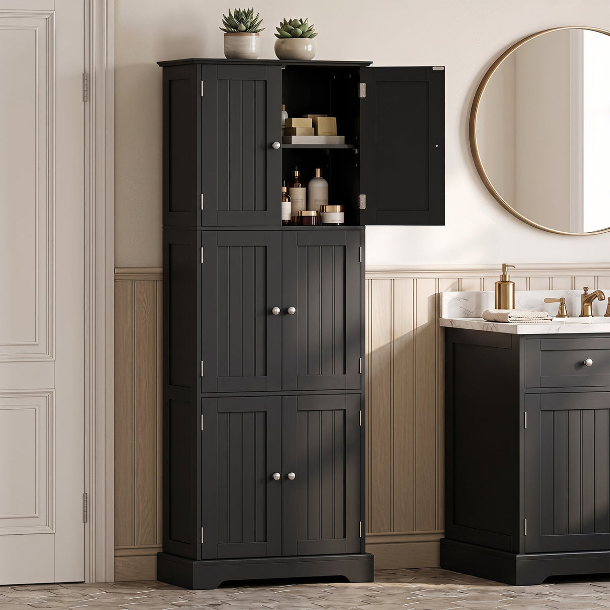 63-Inch Tall Bathroom Storage Cabinet with 6 Doors 15