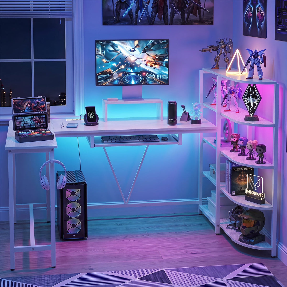 63" U-Shaped Computer Desk with Power Outlets & Bookshelf 10