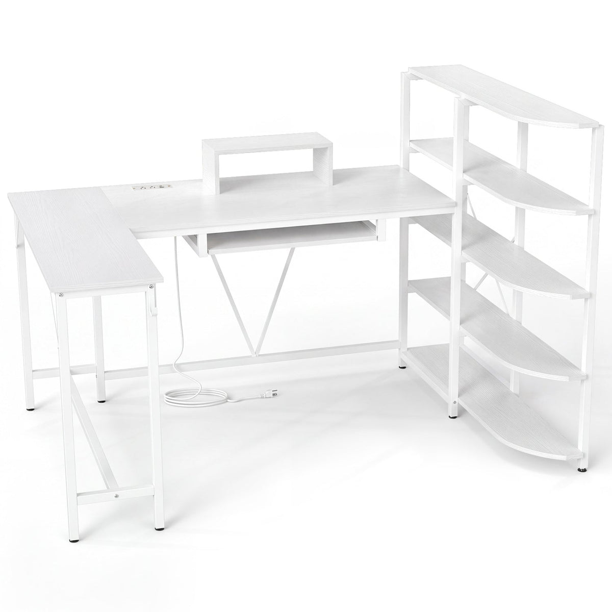 63" U-Shaped Computer Desk with Power Outlets & Bookshelf 11