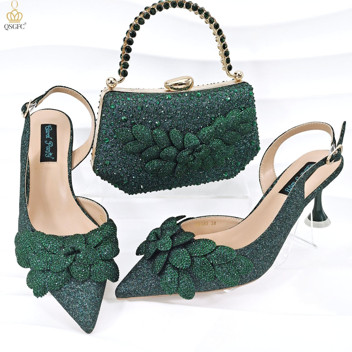 Cross-border Ladies Party Shoes Bag Set Handmade Leaf Decorative Wine Glass Heel 16