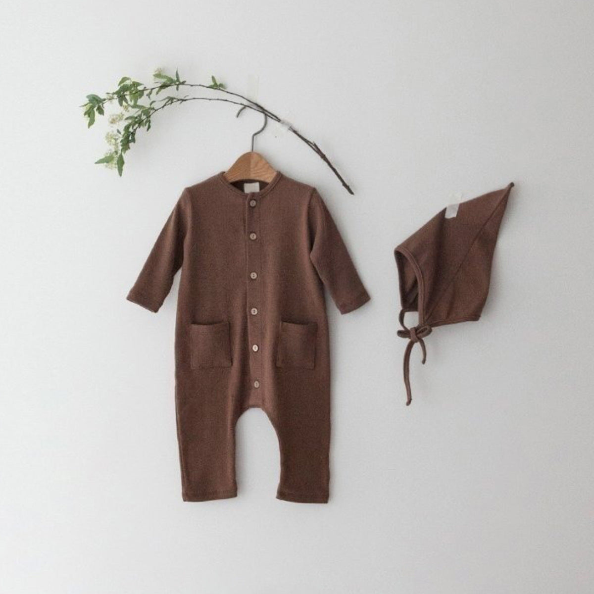 Solid-color Pocketed Chest-opening Baby Romper 9