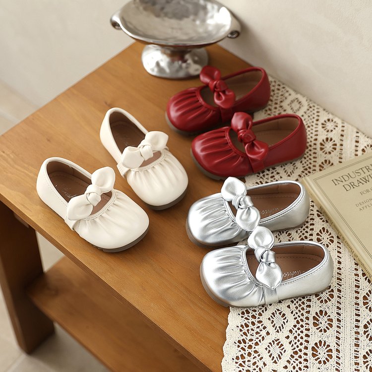 Girls' Bow Soft Soled Princess Shoes, Children's Fashionable One Foot Shoes, Small Leather Shoes, Single Shoes 2