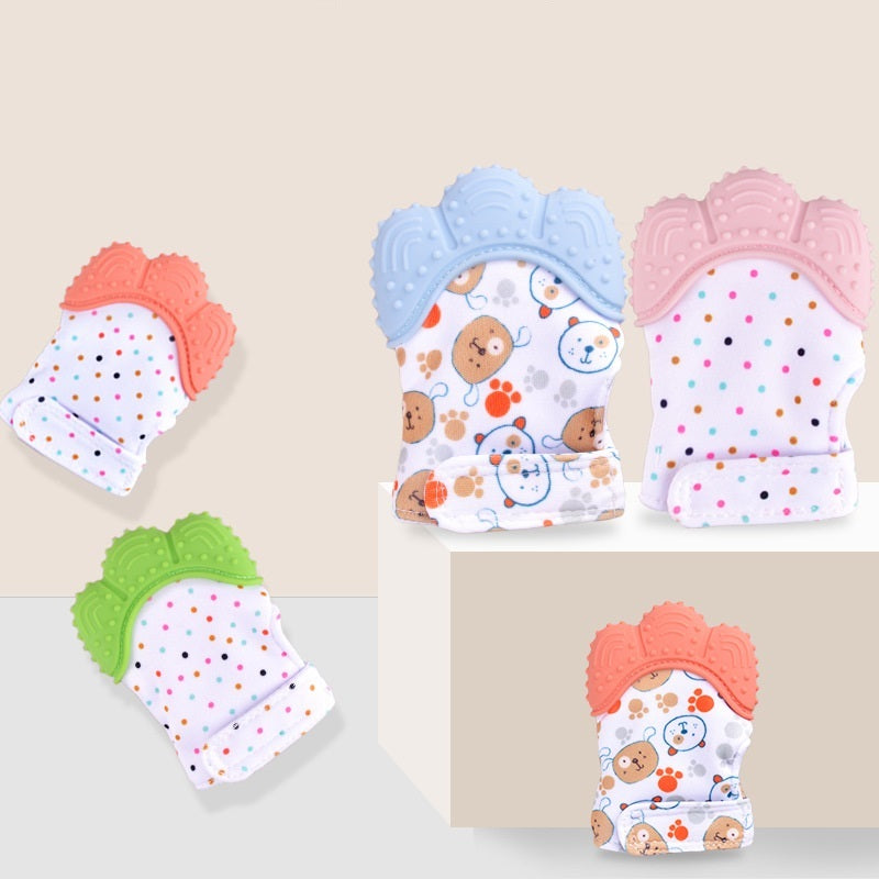 Baby teether baby anti-bite silicone molar gloves children's sound toys 1