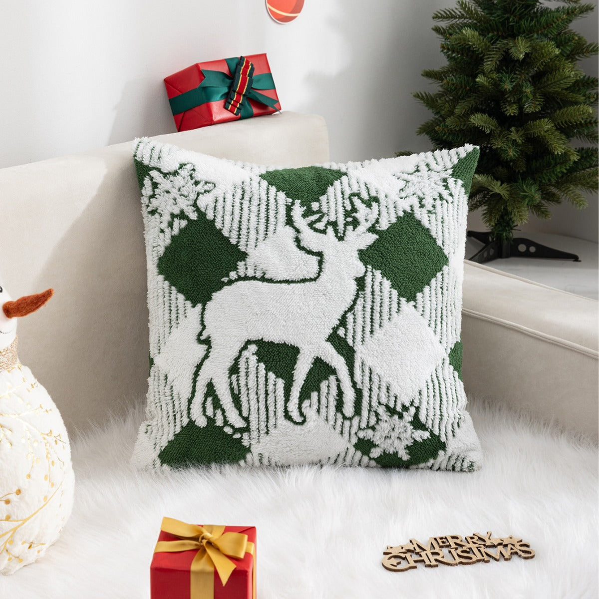 Christmas Pillow Cover (Excluding Pillow Core) Snowflake Velvet Jacquard Christmas Tree Elk Festival Decoration 1