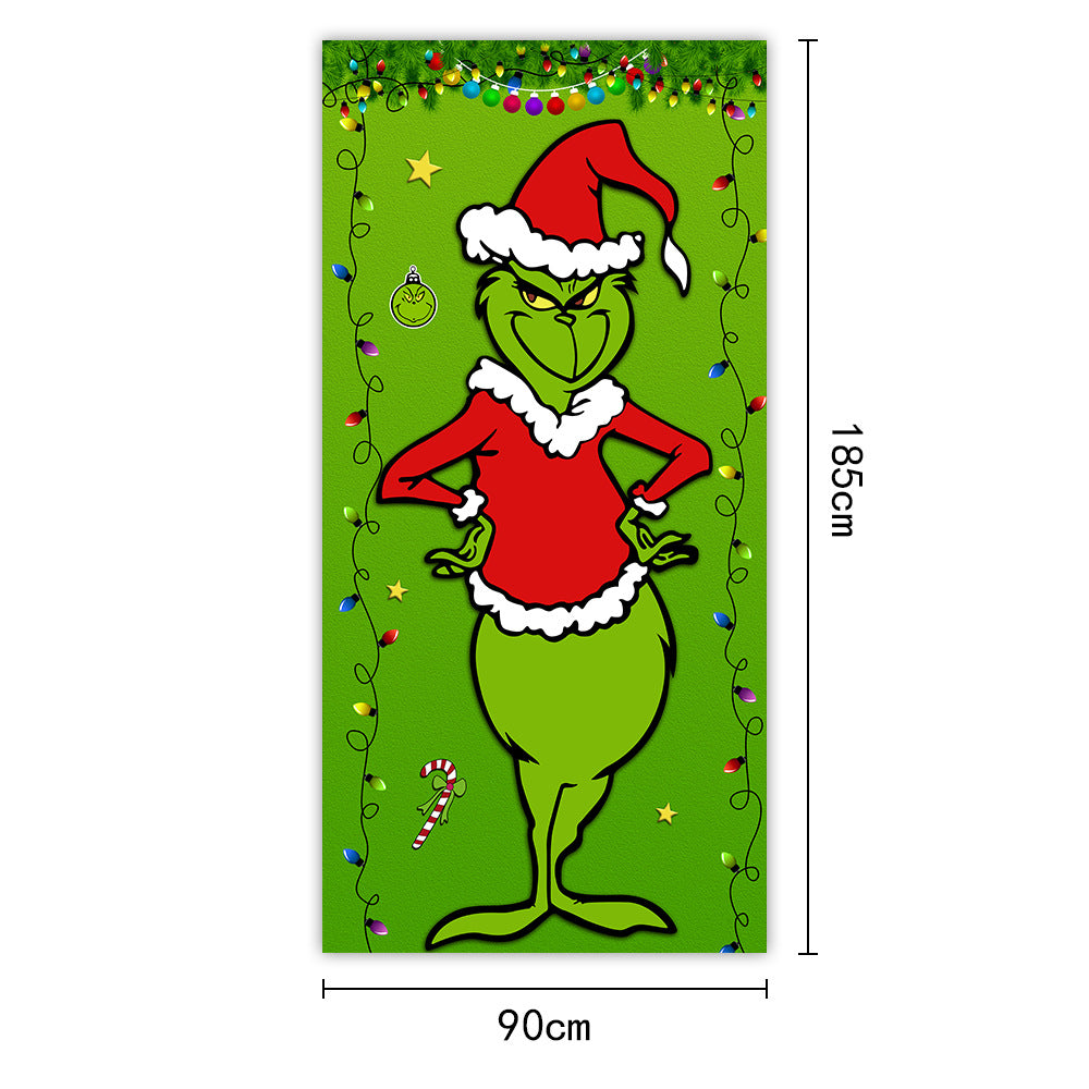 New Christmas Door Curtains, Flags, Outdoor Photography, Santa Claus and Puppies, Background Decoration, Hanging Cloth 8