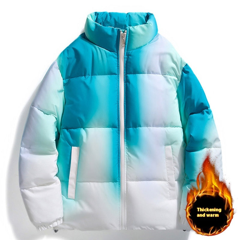 Fashion Stand-up Collar Gradient Coat Couples Winter Warm Plush Thickened Jacket With Pockets Loose Outwear Top For Women Men Clothing 2