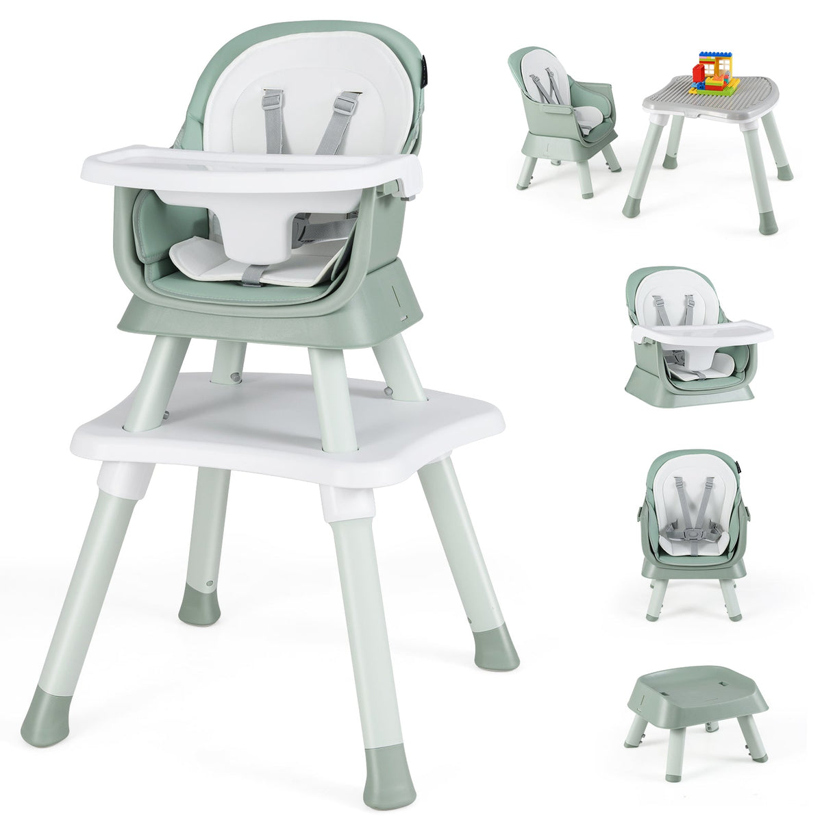 6-in-1 Convertible Baby High Chair with Adjustable Removable Tray 11