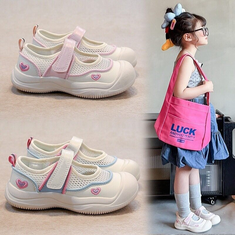 2026 Spring & Summer New Girls Single Mesh Breathable Sandals, Korean Style Toddler Canvas Shoes Versatile Casual Sneakers 1