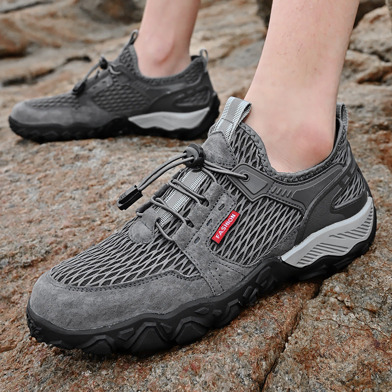 Men's Summer Leather Breathable Outdoor Sports Casual Shoes Non-slip Soft-soled Mesh Surface Hiking Shoes 3