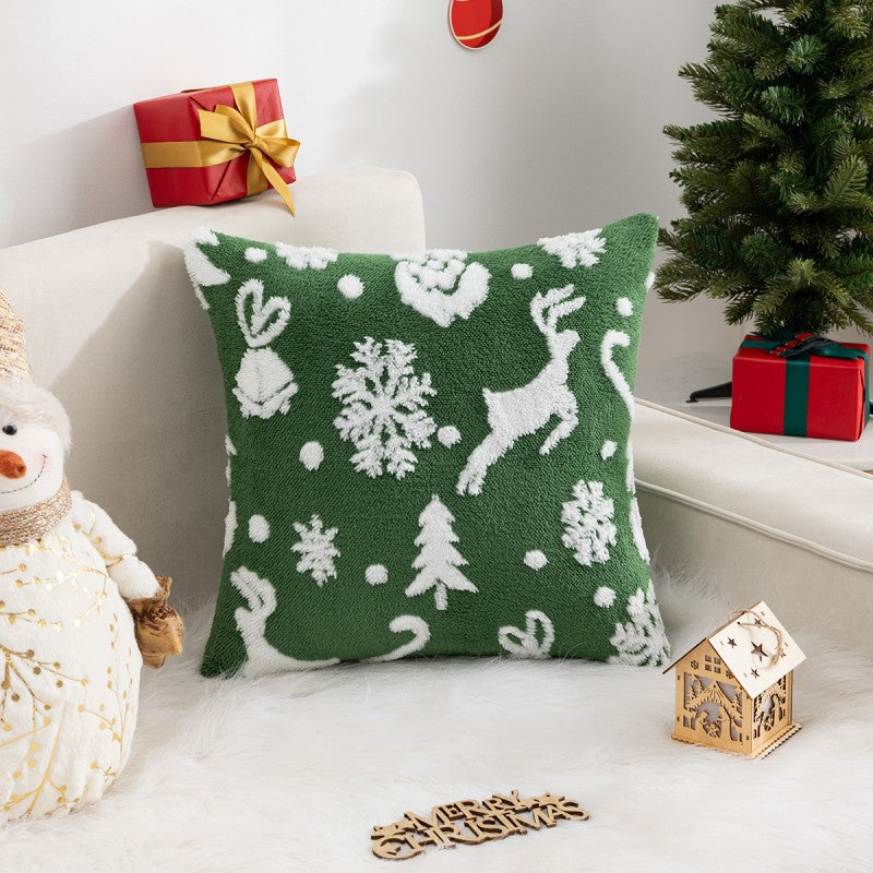 Christmas Pillow Cover (Excluding Pillow Core) Snowflake Velvet Jacquard Christmas Tree Elk Festival Decoration 6