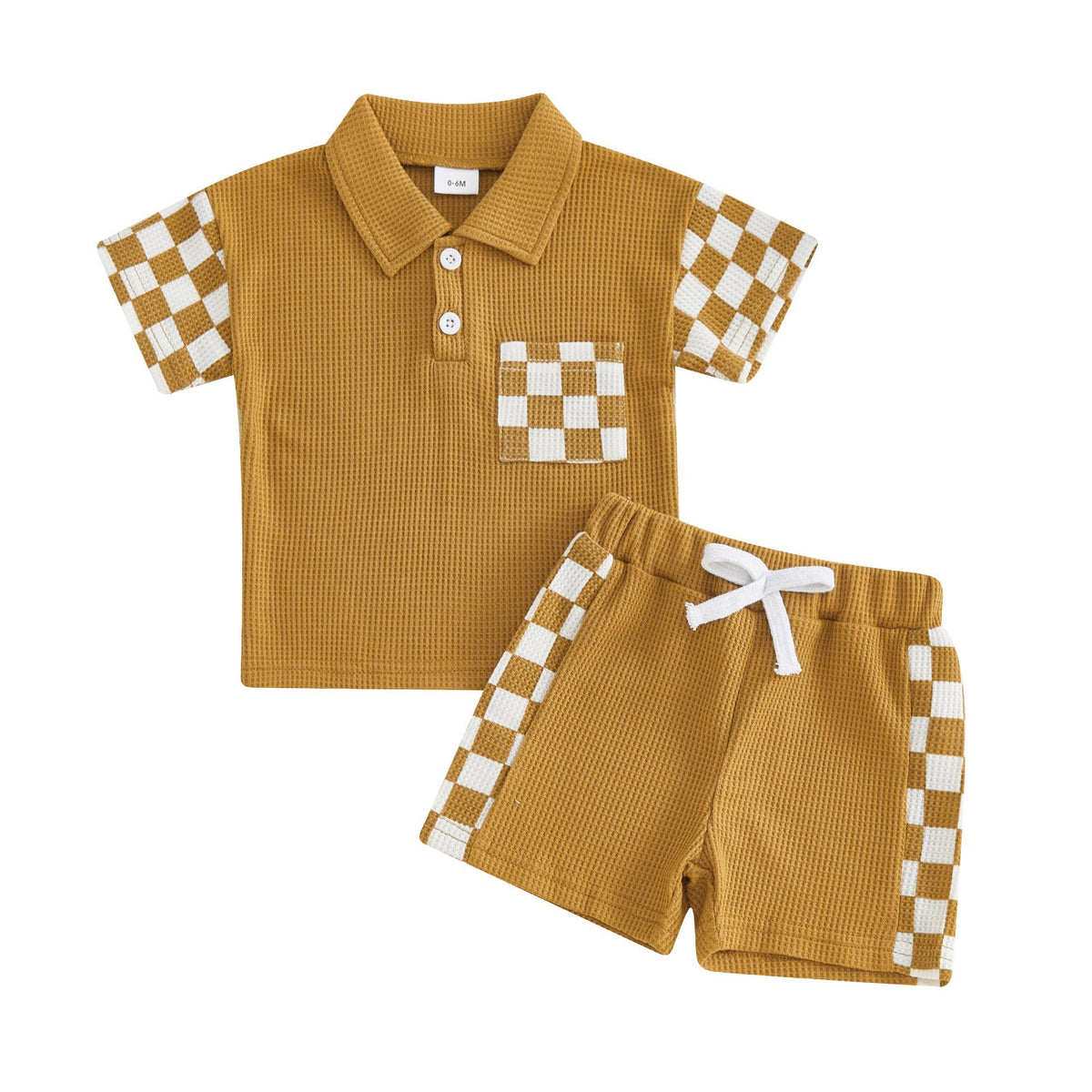 Summer Lapel Collar Plaid Patchwork Solid Color Two-Piece Set With Pockets 2