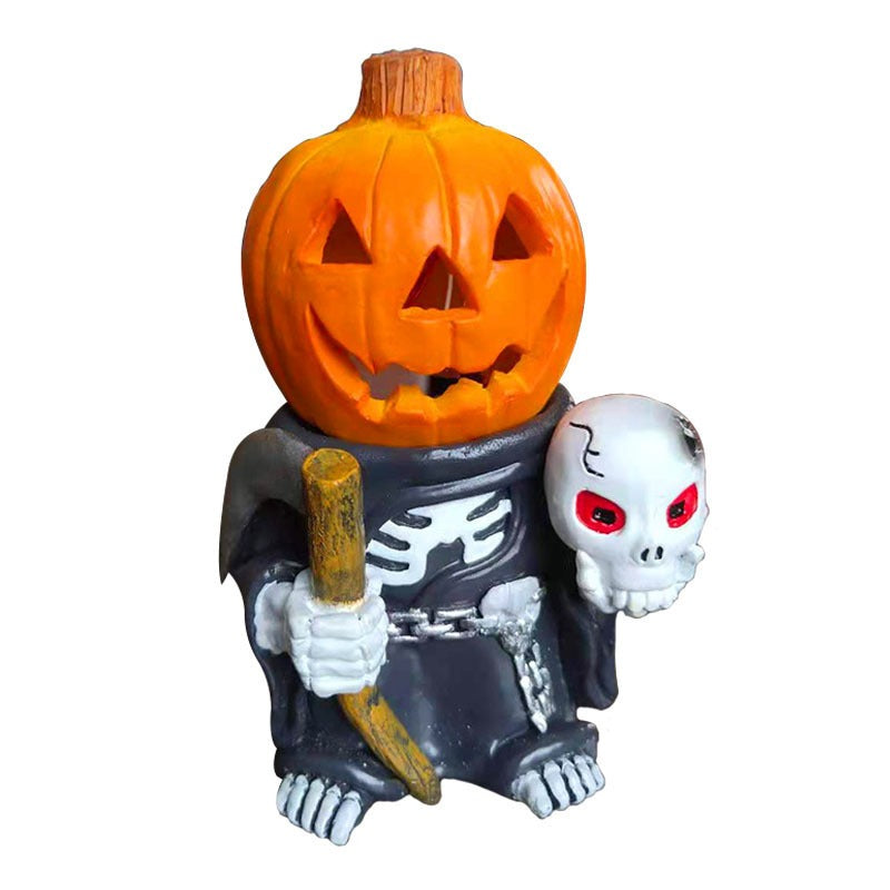 Halloween gift pumpkin knight garden ornaments decorative luminous small pumpkin head resin ornaments 7