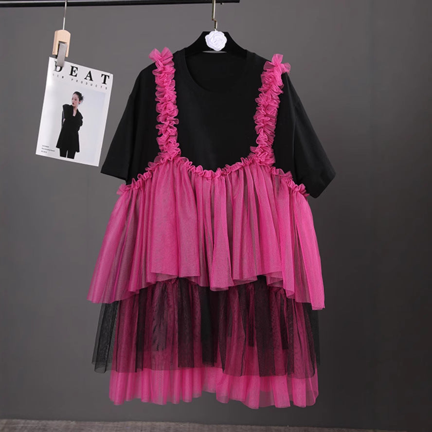 Womens Loose-fit Dress With Mesh Paneling 1