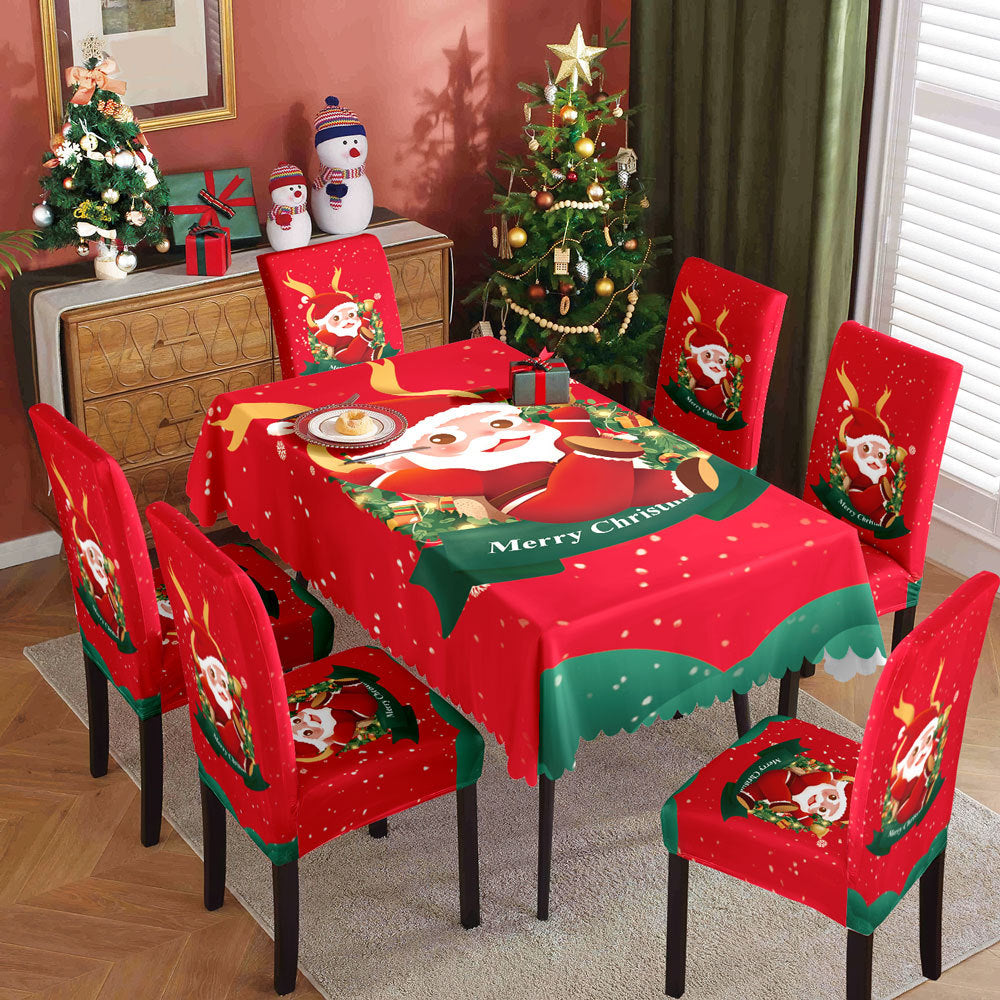 Christmas Waterproof Printed Tablecloth Restaurant Home Printed Chair Cover Christmas Tablecloth Chair Cover Decorative Set 9
