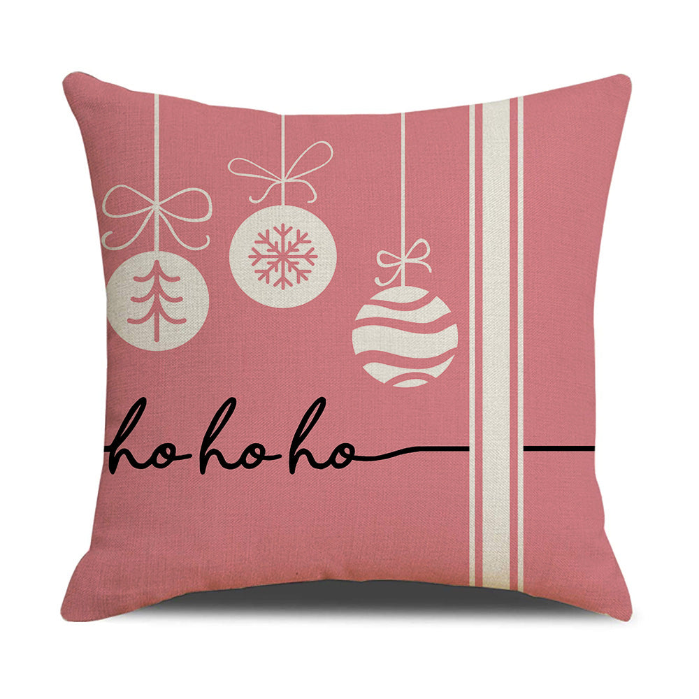 Pink cartoon Christmas linen pillowcase, sofa cushion, home goods pillowcase 4