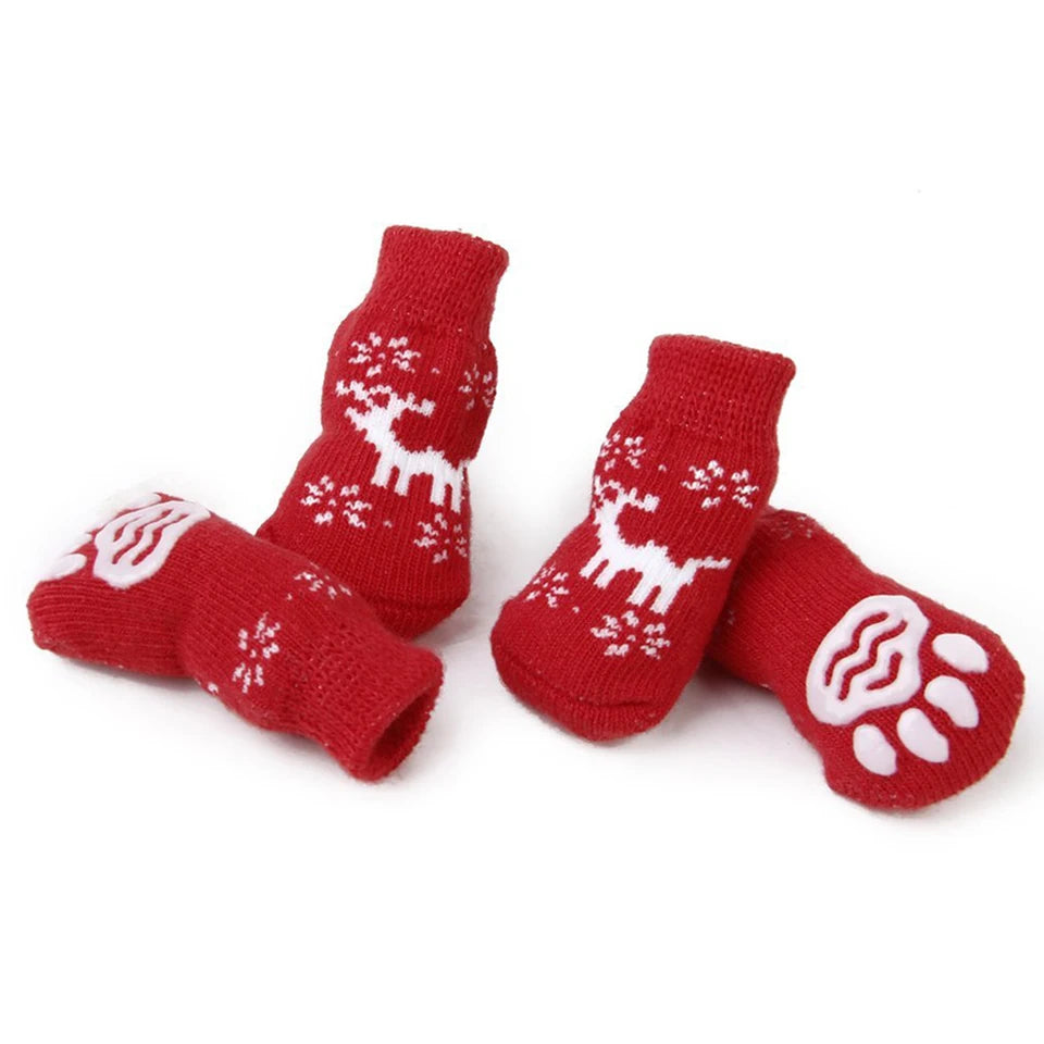 8pcs Pet Warm Cotton Socks Soft Anti Slip Claw Pattern Protect Feet Cold Snow Christmas Dog Cat Stockings Gifts 7