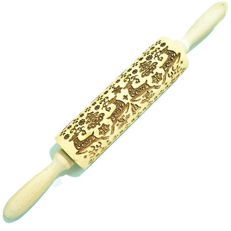 Wooden Rolling Pin Beechwood Laser Engraved Printed Rolling Pin Embossing Rolling Pin Christmas Flip Sugar Cookie Rolling Pin 8