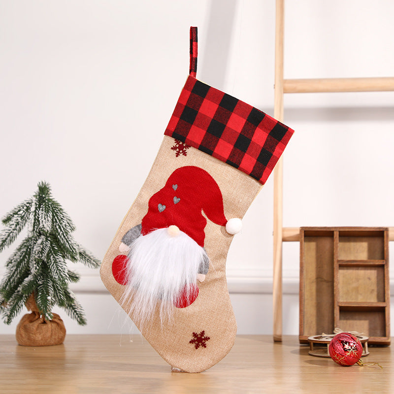 Christmas Socks Pendant Faceless Elderly Checkered Christmas Socks Gift Bag Christmas Decorations 1