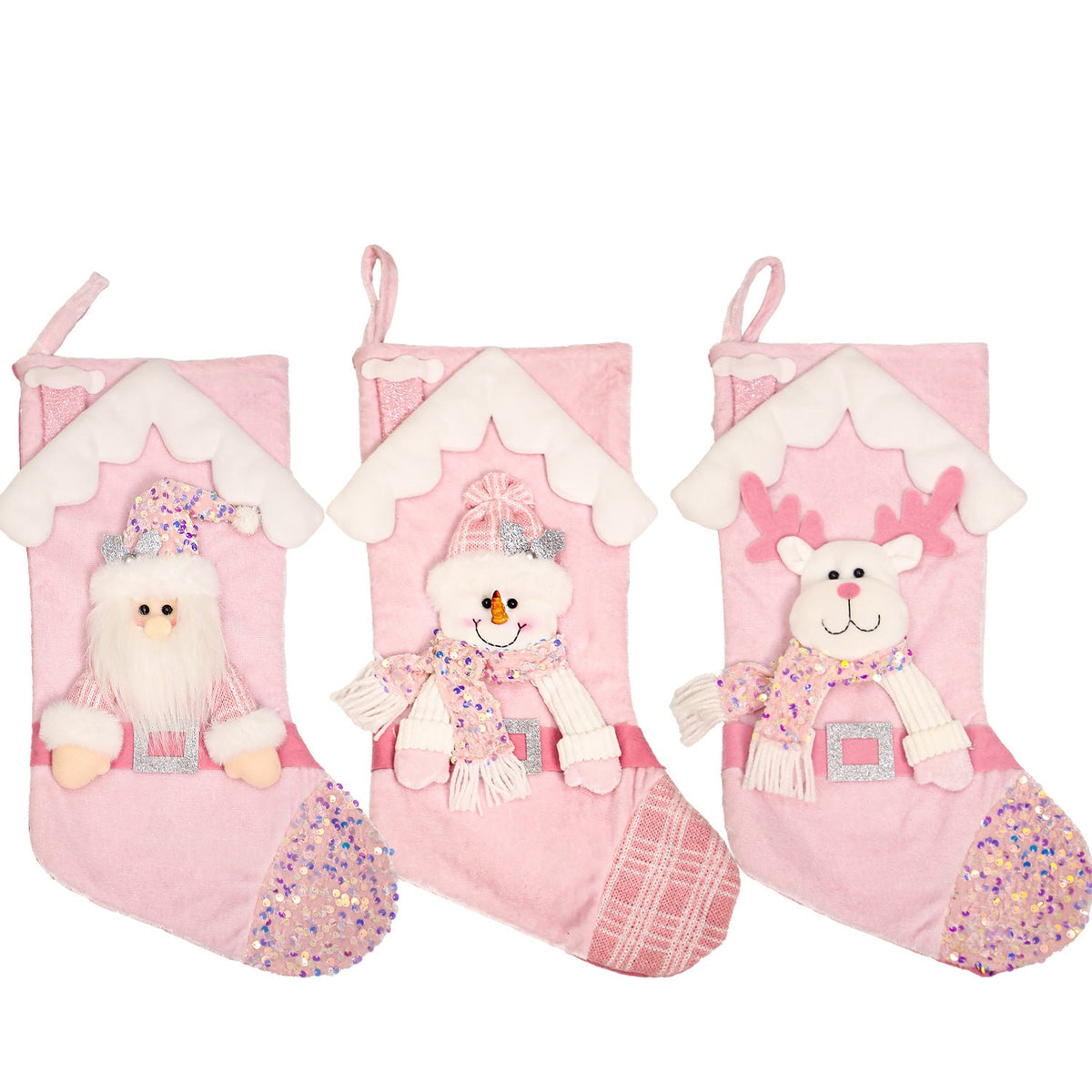 Christmas decoration, pink sequins, children's cartoon roof, Santa Claus, Christmas socks, gifts, decorative items 1
