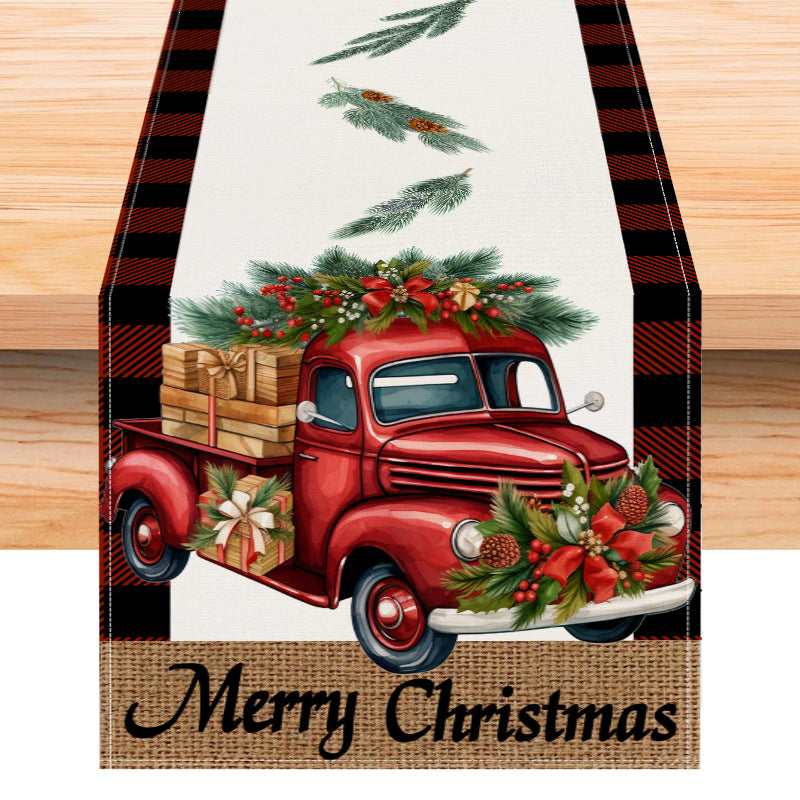 Red car printed table flag Christmas red black checkered linen living room decoration tablecloth 1
