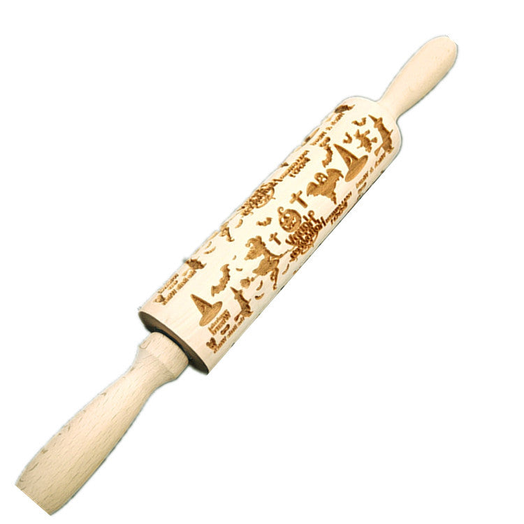 Wooden Rolling Pin Beechwood Laser Engraved Printed Rolling Pin Embossing Rolling Pin Christmas Flip Sugar Cookie Rolling Pin 6