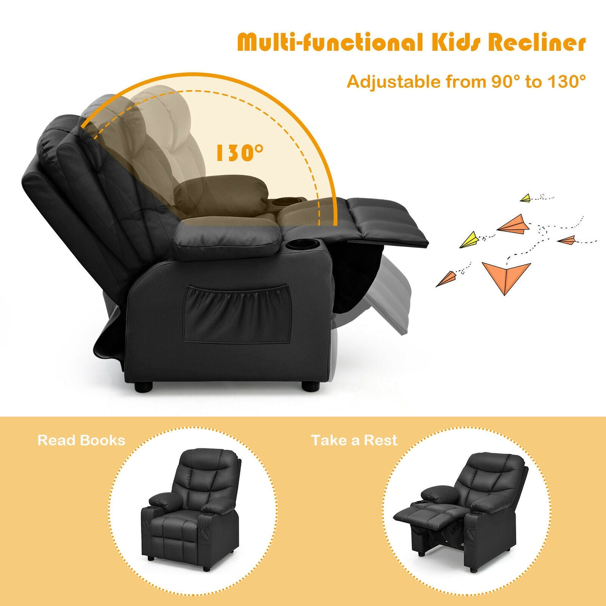 Kids Recliner Chair with Cup Holder and Footrest for Children 5