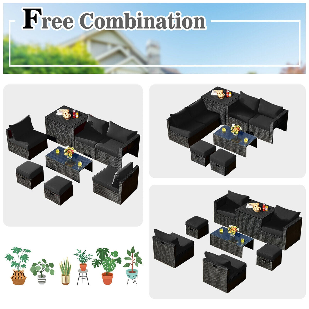 8 Pieces Patio Rattan Storage Table Furniture Set 6