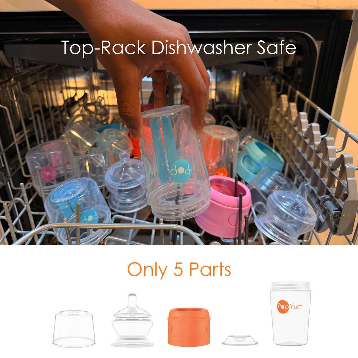 PopYum Orange 7 Piece Bundle: 9oz Bottle 3-Pack + 2 Nipple 2-Packs 7