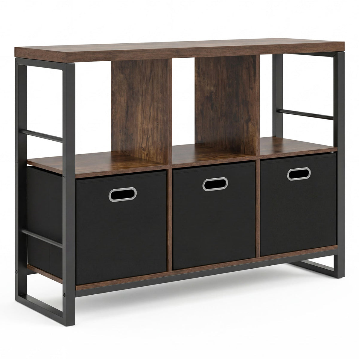 6-Cube Industrial Bookshelf with Storage Bins & Metal Frame 3