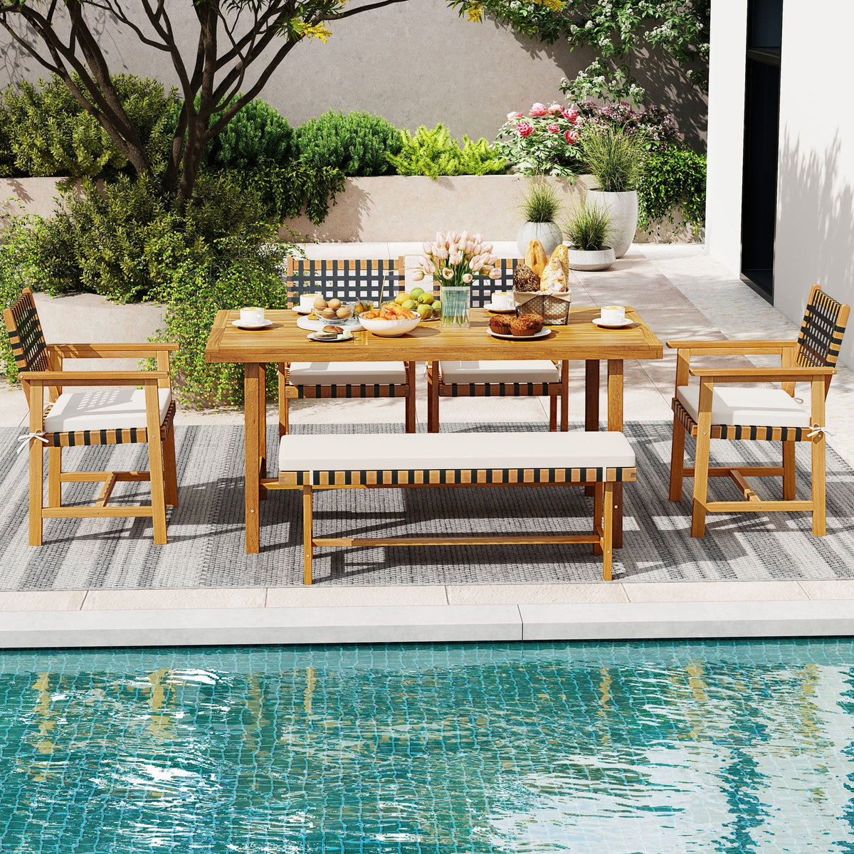 6-Piece Patio Dining Set for 5-6 People Farmhouse Furniture 1