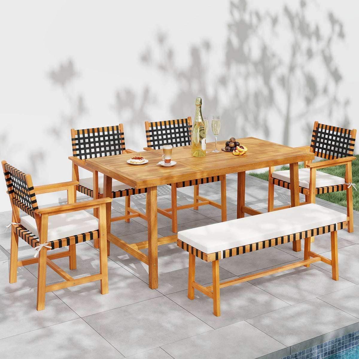 6-Piece Patio Dining Set for 5-6 People Farmhouse Furniture 2