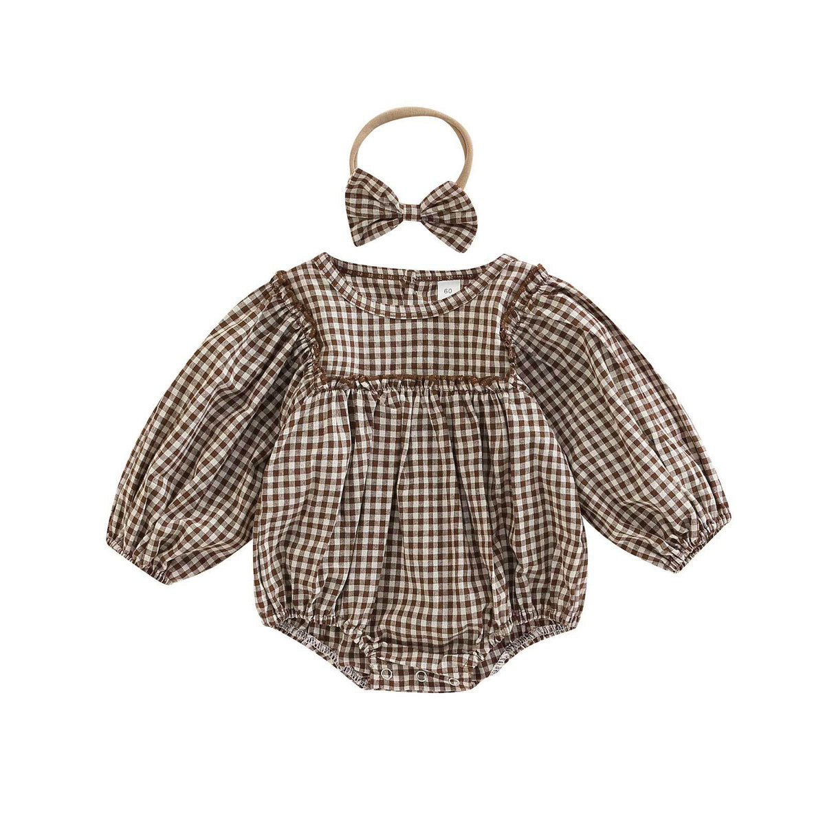 Simple Plaid-Print Long-Sleeve Outfit For Infants And Toddlers 5