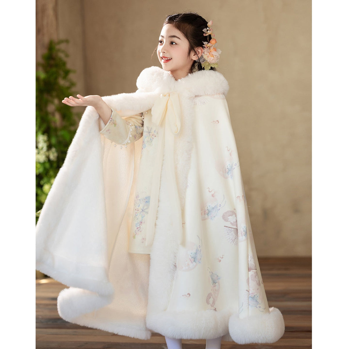 Girls Velvet-Quilted Warm Cloak 6