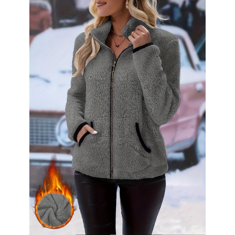 Double-Sided Fleece Zip-Up Cardigan - Casual Plush Hooded Jacket for Men Women Winter Warm Outerwear 4
