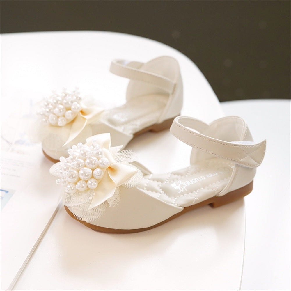 Girls' Princess Stylish Peep Toe Pearl Flower Soft Bottom Sandals 5