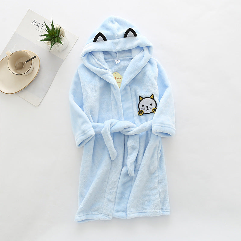Flannel Bathrobe Boys' Home Wear With Hood 12