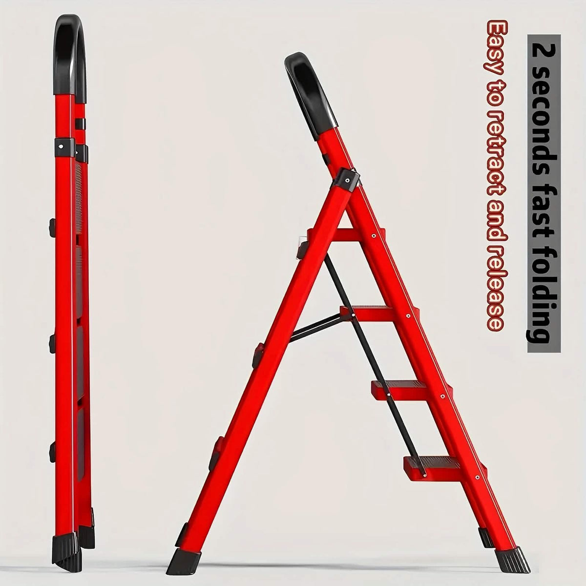 Folding 3/4-Step Ladder – Portable Steel Step Stool, Anti-Slip 5