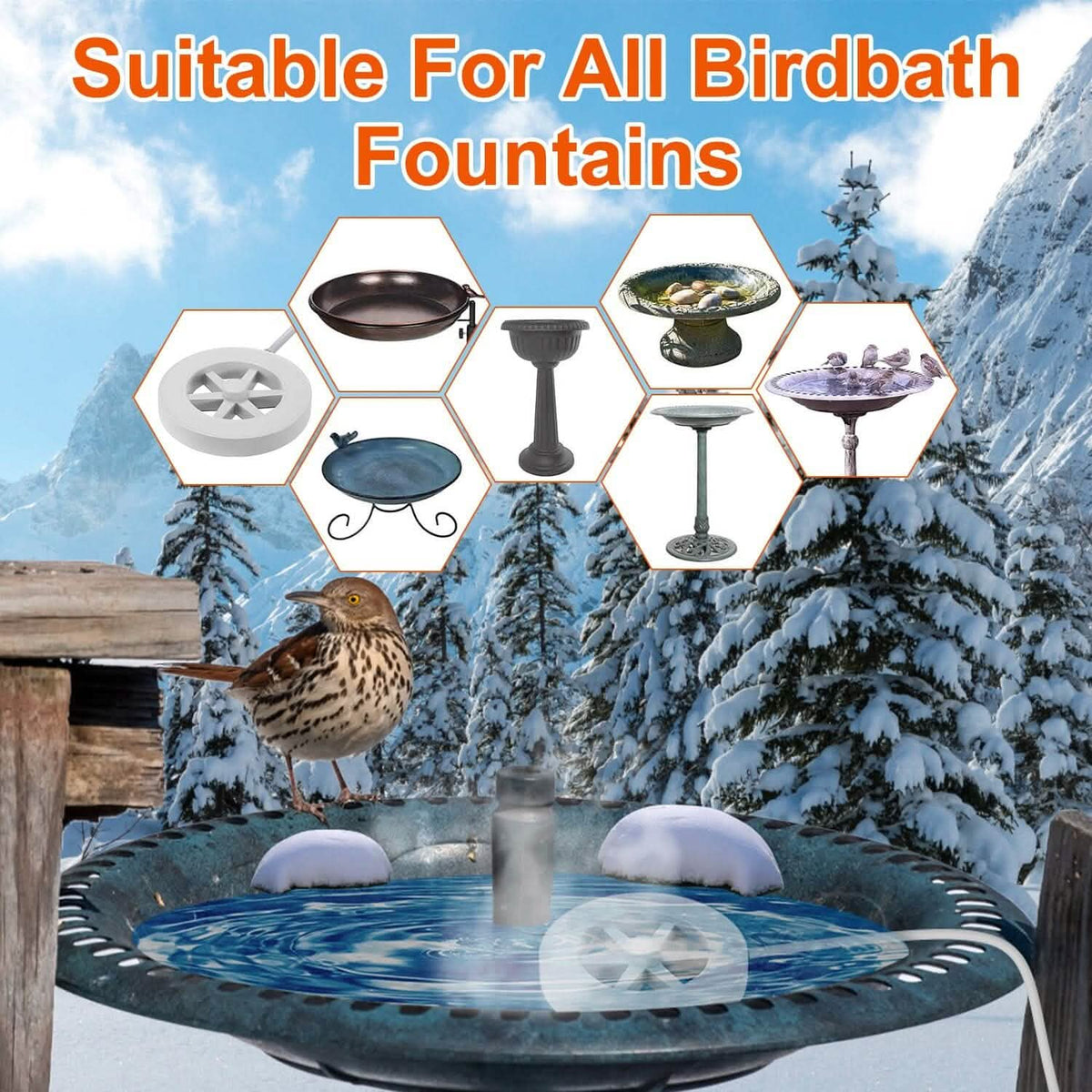 70W Bird Bath Deicer Aluminum Alloy Water Heater with Thermostat Auto Shutdown 13