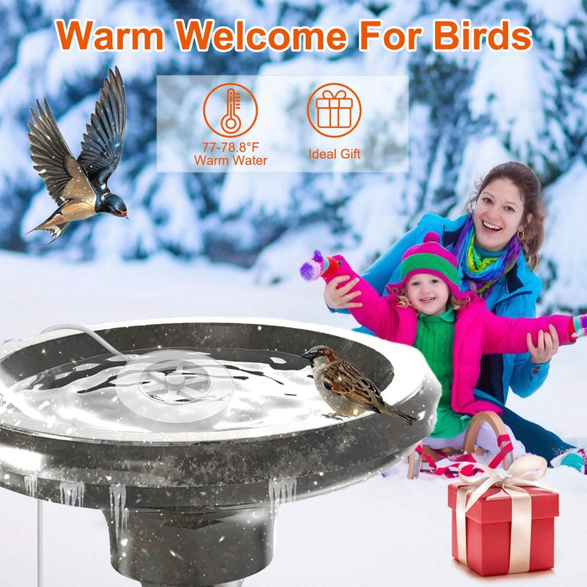 70W Bird Bath Deicer Aluminum Alloy Water Heater with Thermostat Auto Shutdown 8