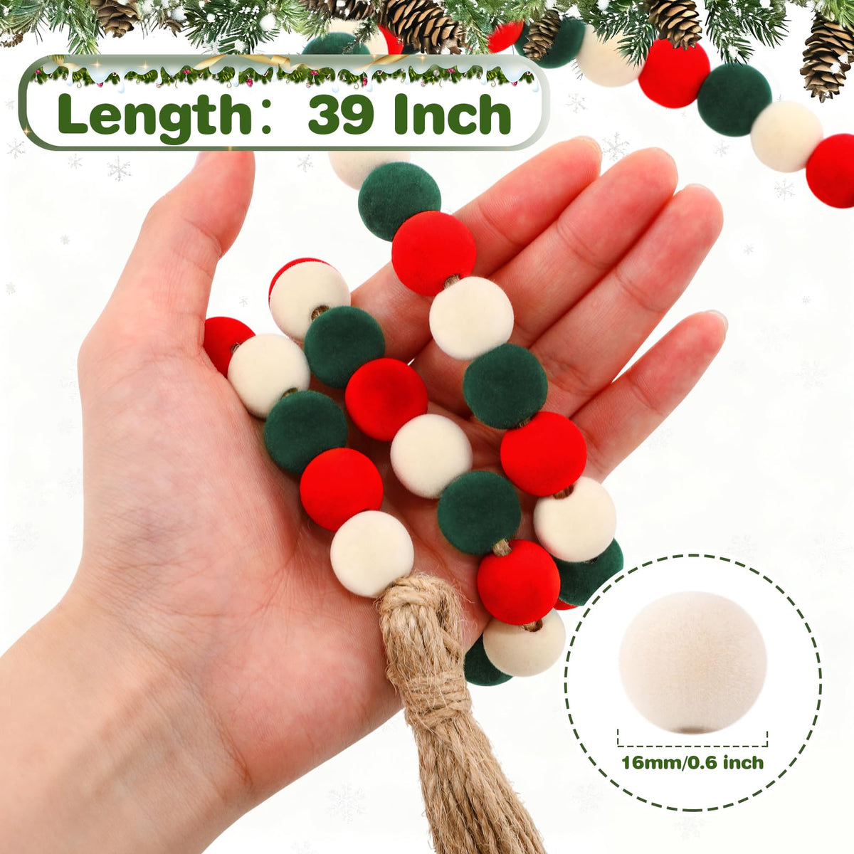 Canlierr Velvet Christmas Bead Garland 39in Neutral Flock Beads Tassels 2