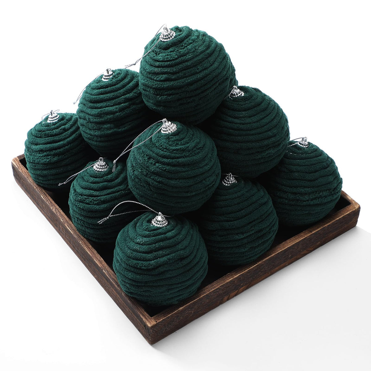 Soulchen 15 Pcs 3.15" Large Green Velvet Flocked Christmas Balls Ornaments 7