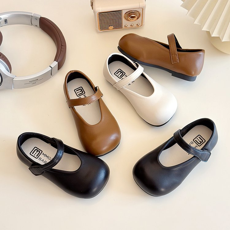 Children's Round Toe Small Leather Shoes, College Style Girls' Middle School, Children's Princess Shoes, Girls' Velcro Single Shoes 2