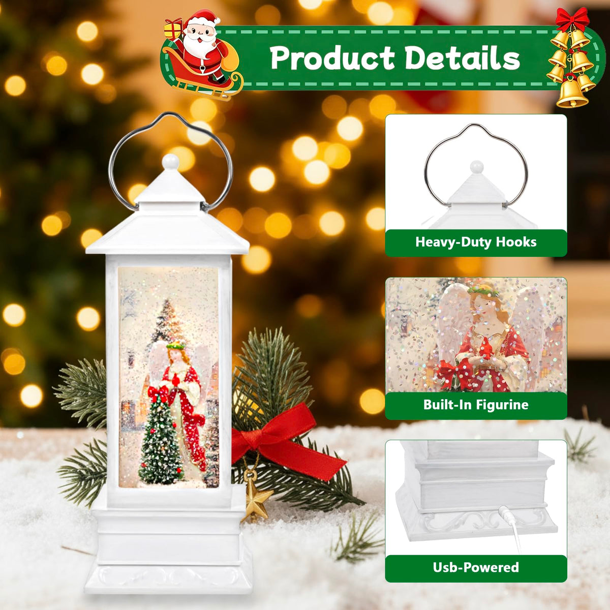 Little Glee Christmas Lantern LED Music Holiday Decoration Angel Tree Resin 2