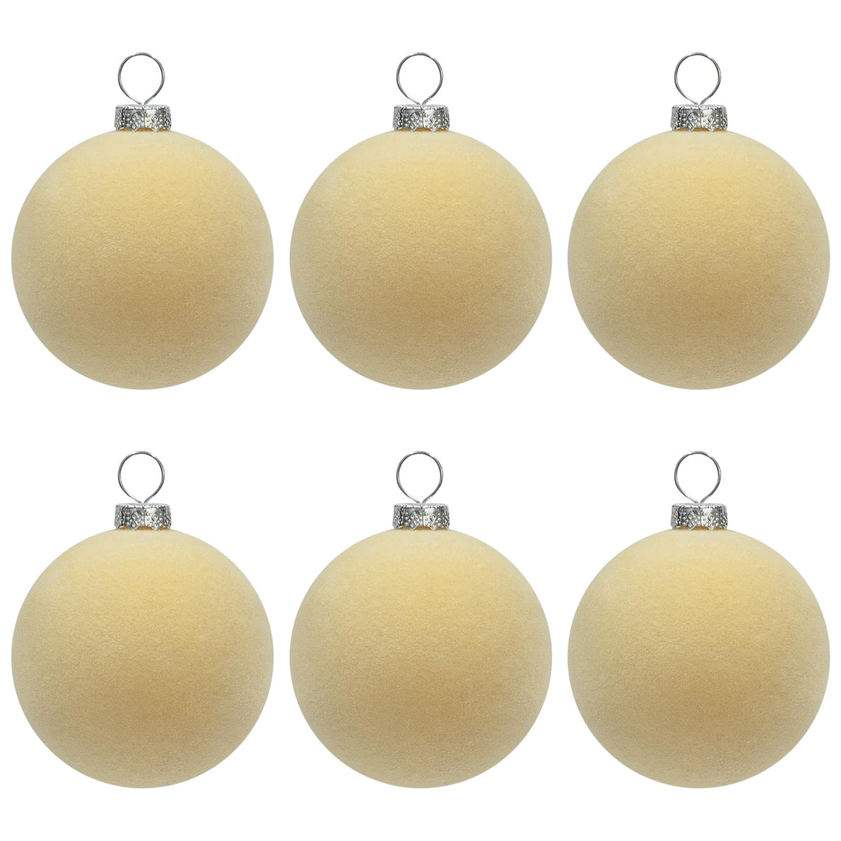 KI Store Beige Velvet Christmas Balls Ornaments 6pcs 2.36in Party Decor 1