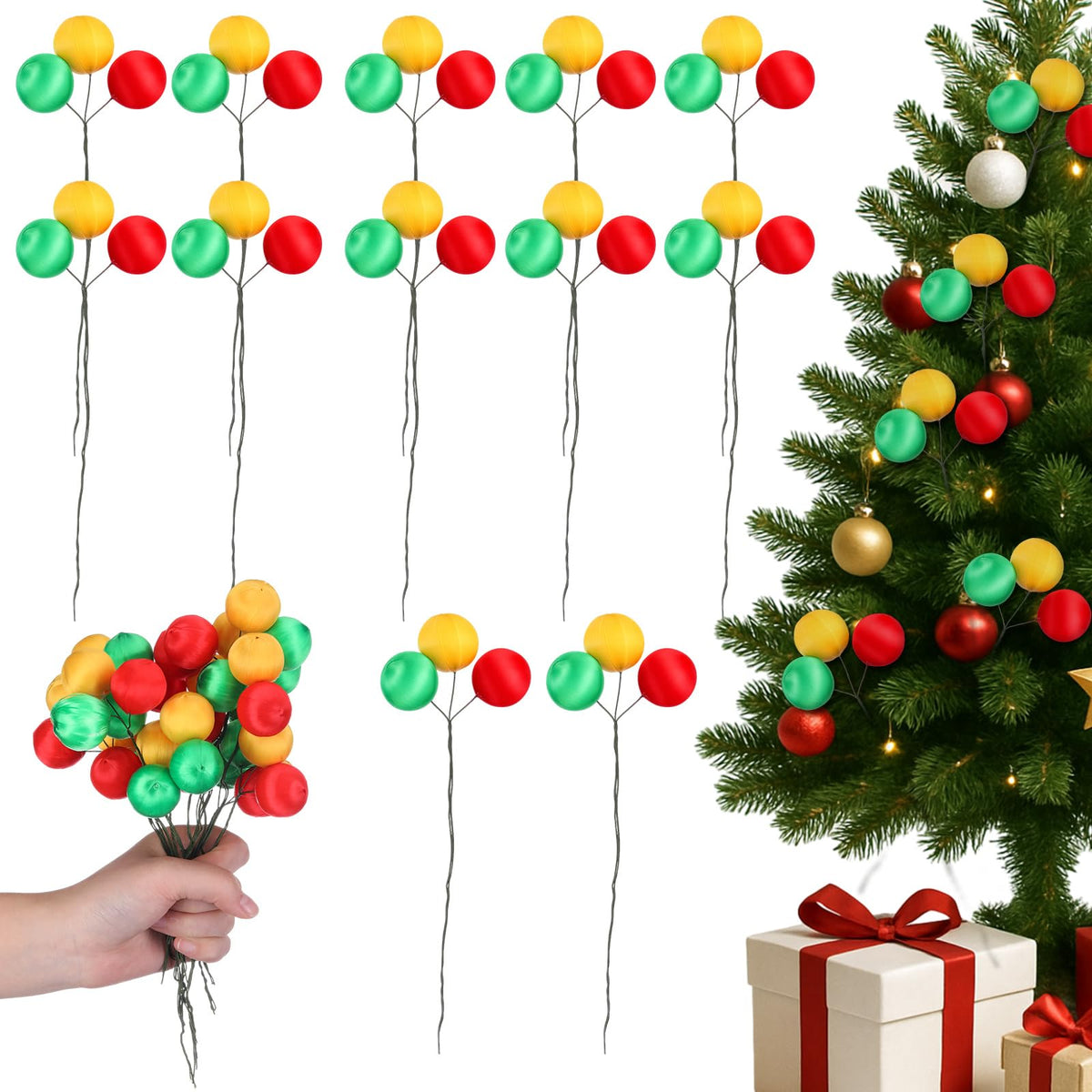 Suncalla Christmas Tree Ball Picks Satin Red Green Gold 7.9'' 12 Pcs 1