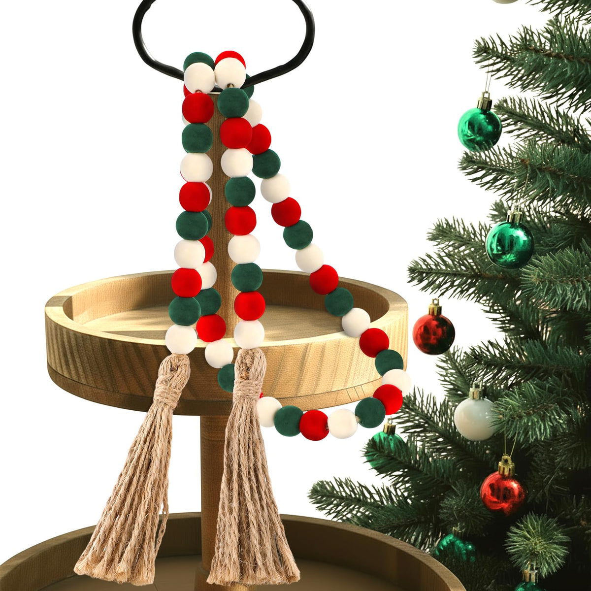 Canlierr Velvet Christmas Bead Garland 39in Neutral Flock Beads Tassels 7