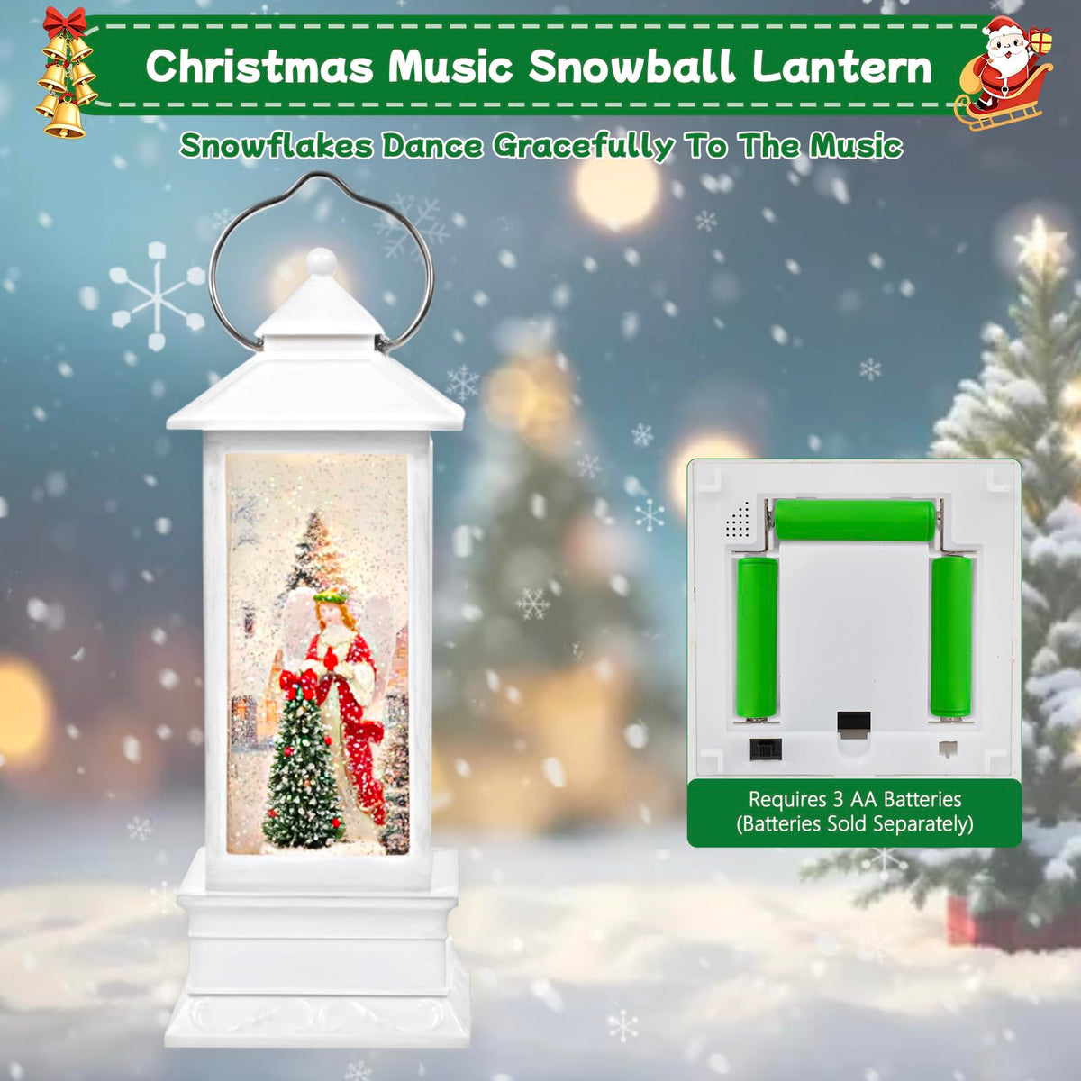 Little Glee Christmas Lantern LED Music Holiday Decoration Angel Tree Resin 3
